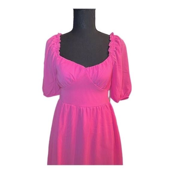 Jessica Simpson Hot Pink Puff-Sleeve Mini Dress NWT | Fall Date-Night Ready | Si - Picture 2 of 11